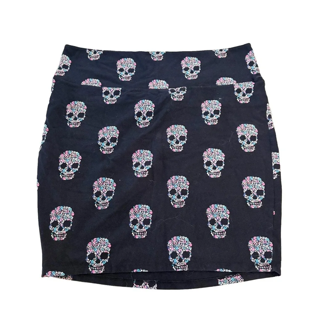 Torrid Black Floral Skull Jersey Knit Bodycon Pencil Skirt Vintage Goth Punk 4X